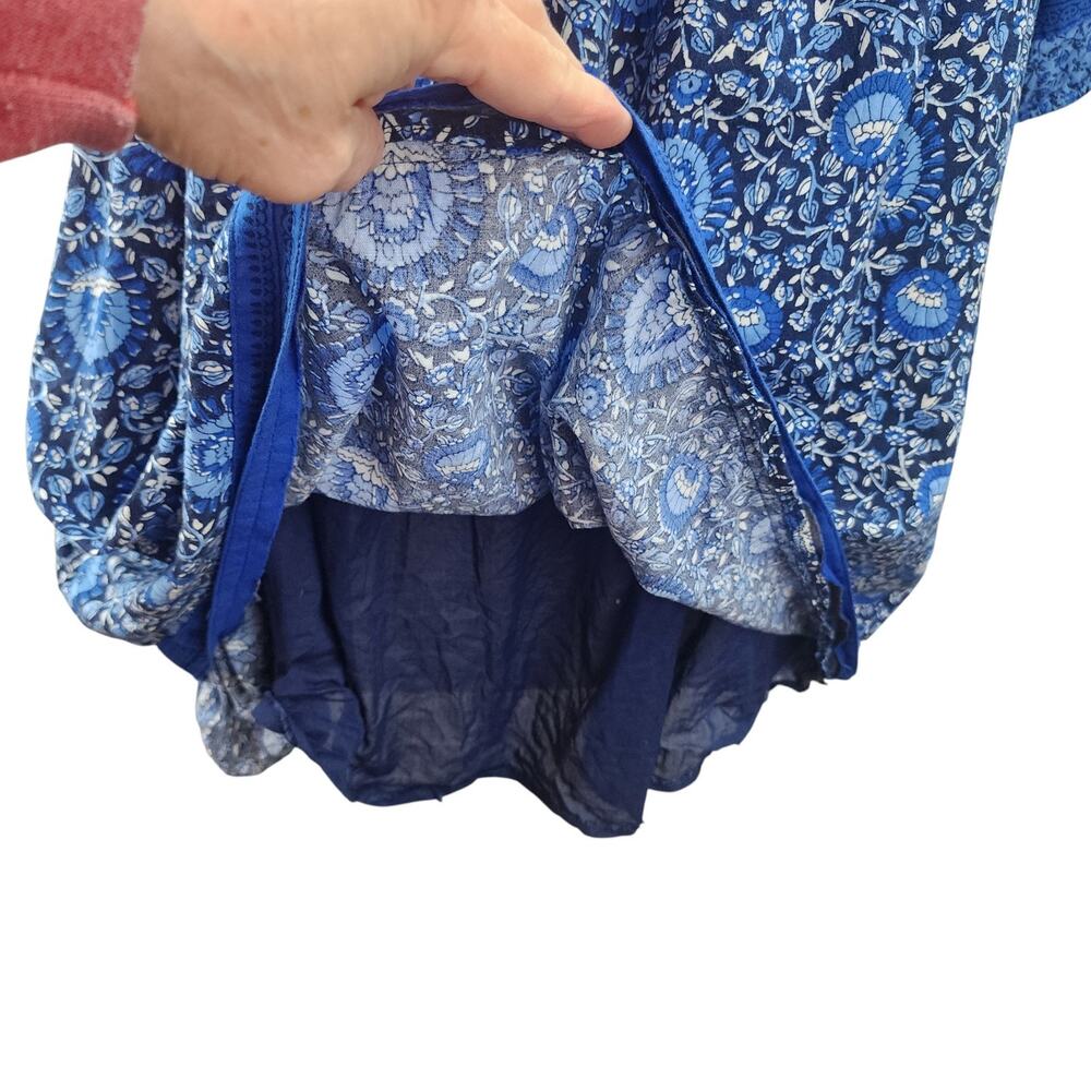 Old Navy Womens 2X Blue Floral Peasant Blouse Boho Hippie Cottagecore Pockets - Picture 7 of 13